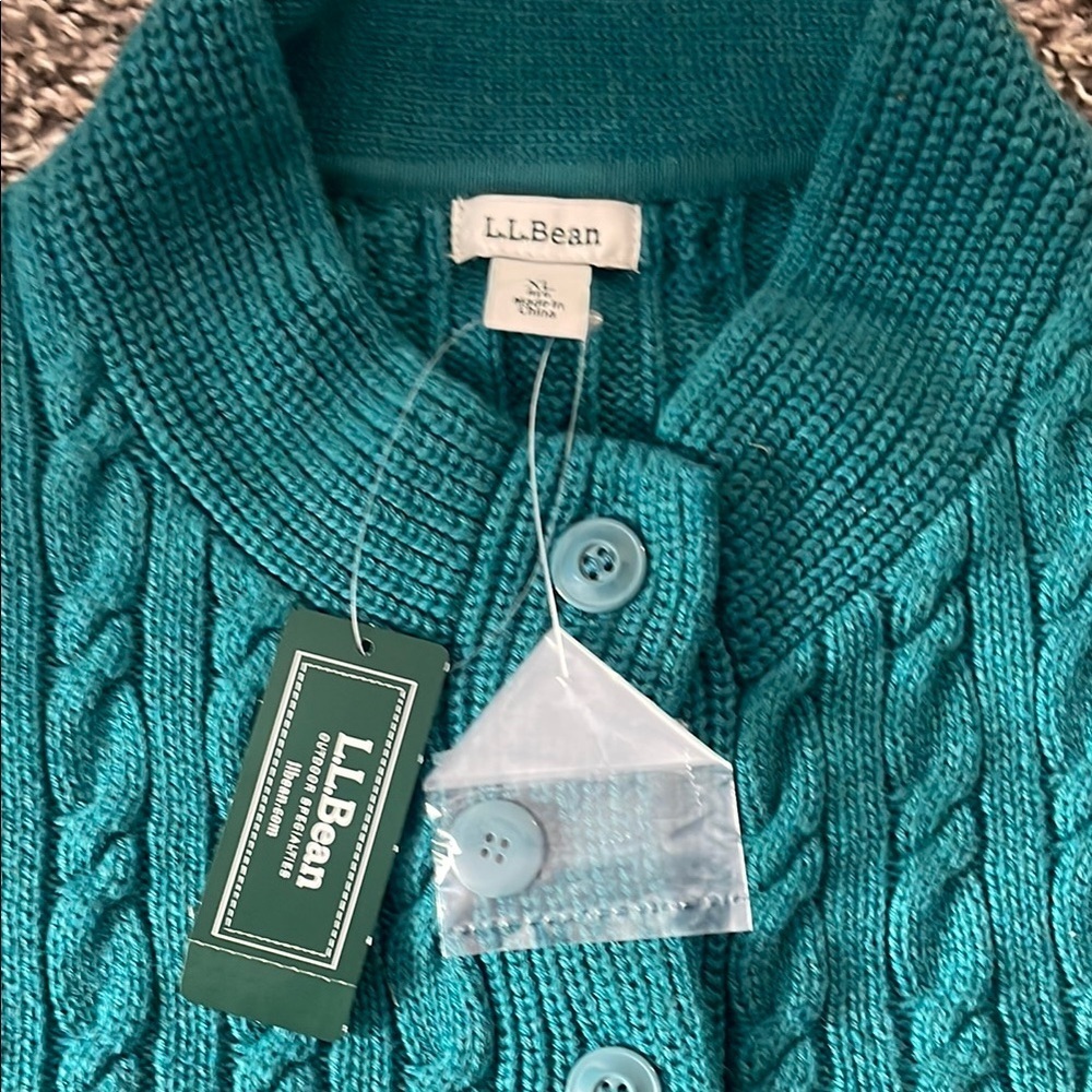 L.L. Bean Thick Heavy Turquoise Cable Knit Cardigan - Picture 5 of 9